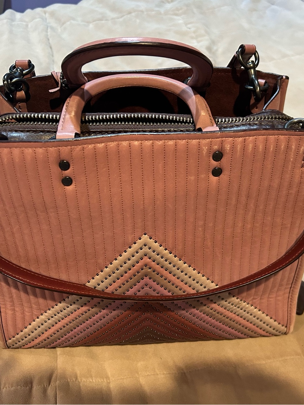 Coach Rogue Dusty Rose Quilted Leather Satchel with Stud Detail - Picture 3 of 14